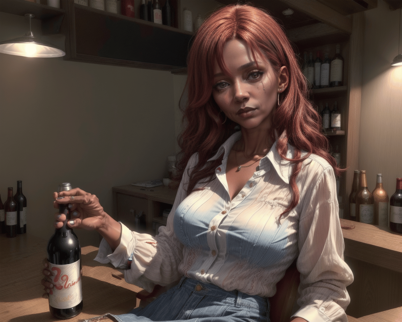 AI generated wallpaper featuring woman, wine, bottles