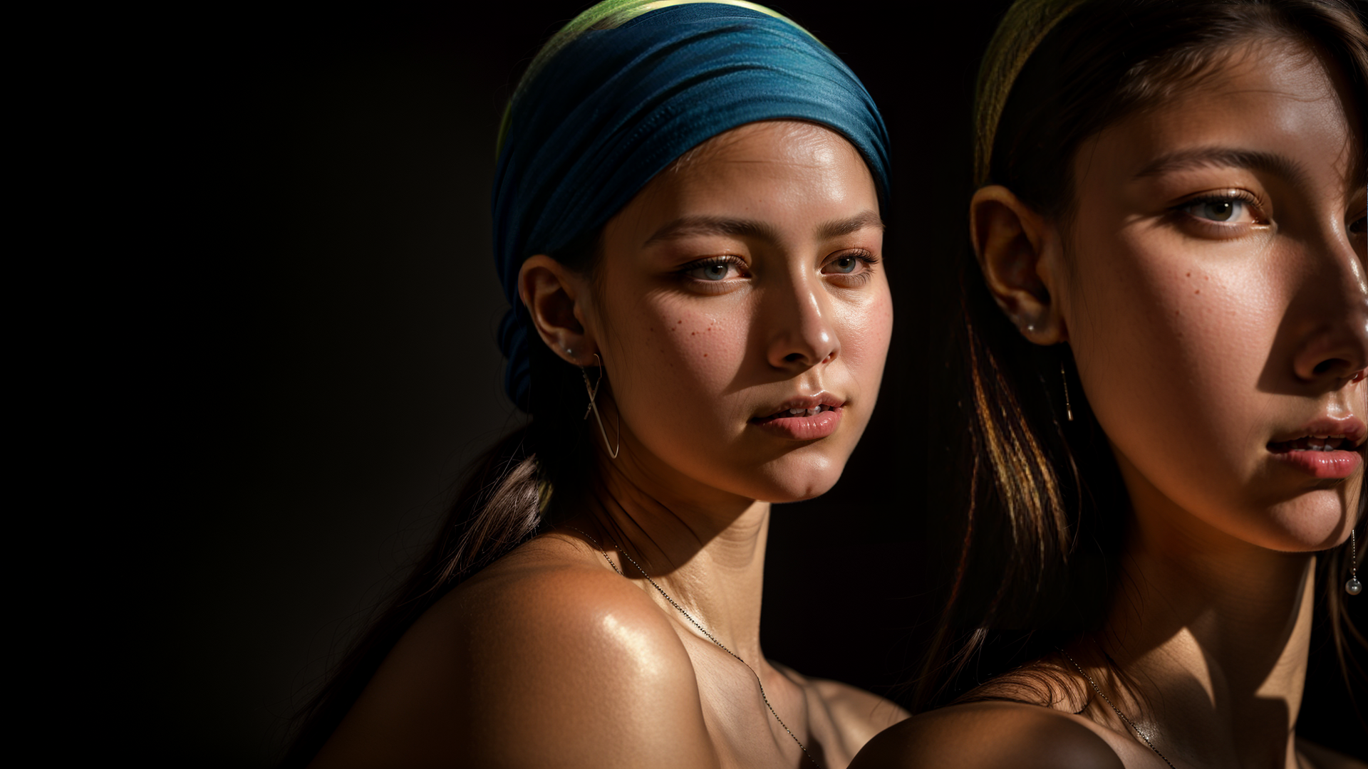 AI generated wallpaper featuring women, portrait, headband