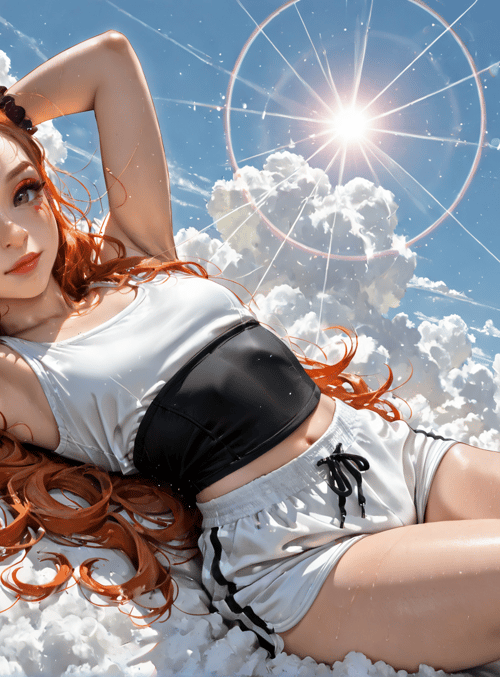 woman, clouds, sun, hair, clothing