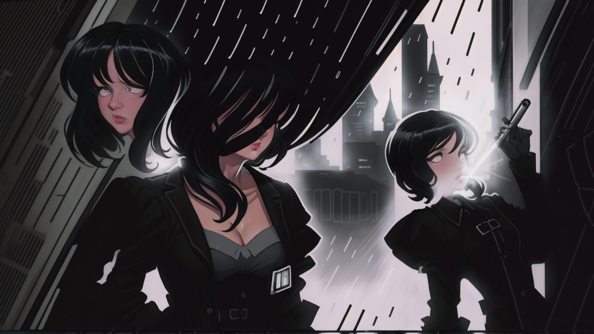 AI generated wallpaper featuring women, cityscape, light
