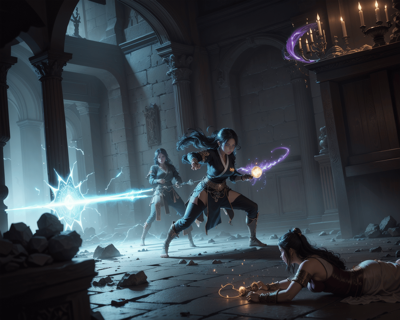 AI generated wallpaper featuring warrior, mage, combat