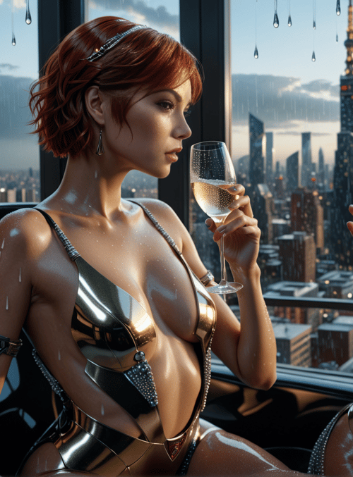 woman, cityscape, rain