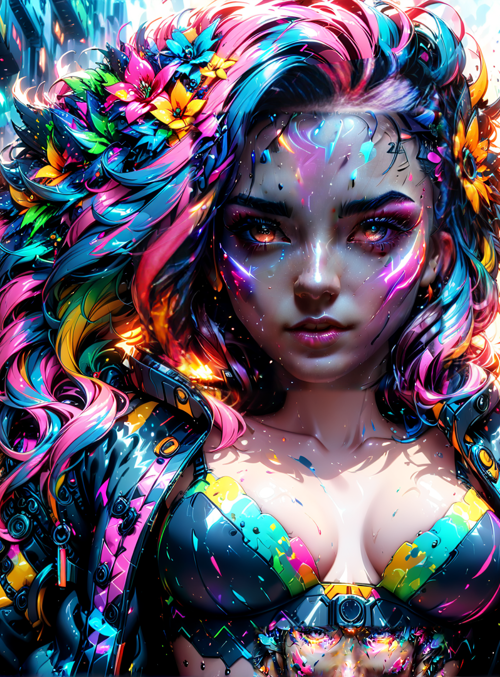 cyberpunk woman, neon cityscape