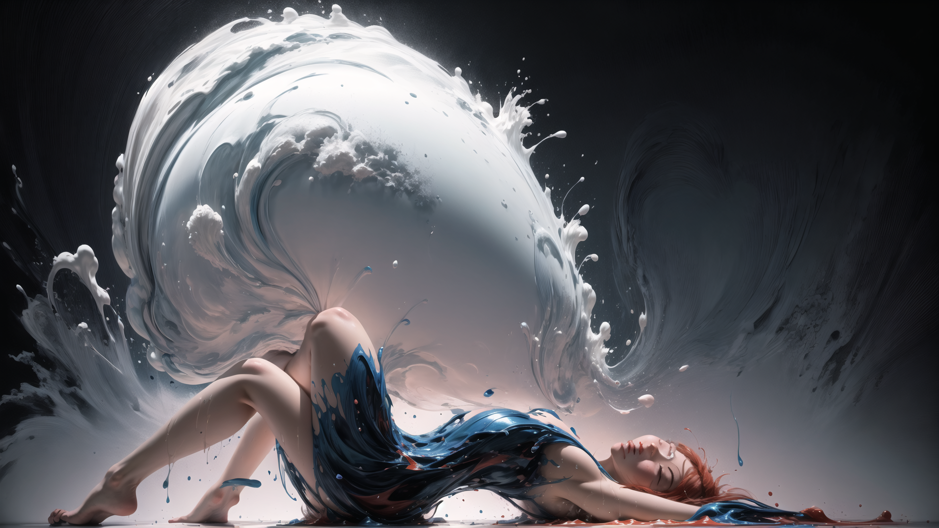 AI generated wallpaper featuring woman, paint, wave