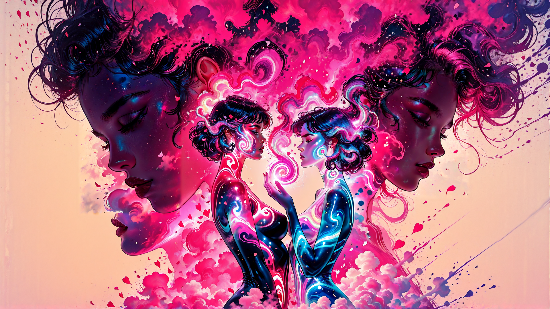 AI generated wallpaper featuring woman, silhouette, portrait, feminine, figure