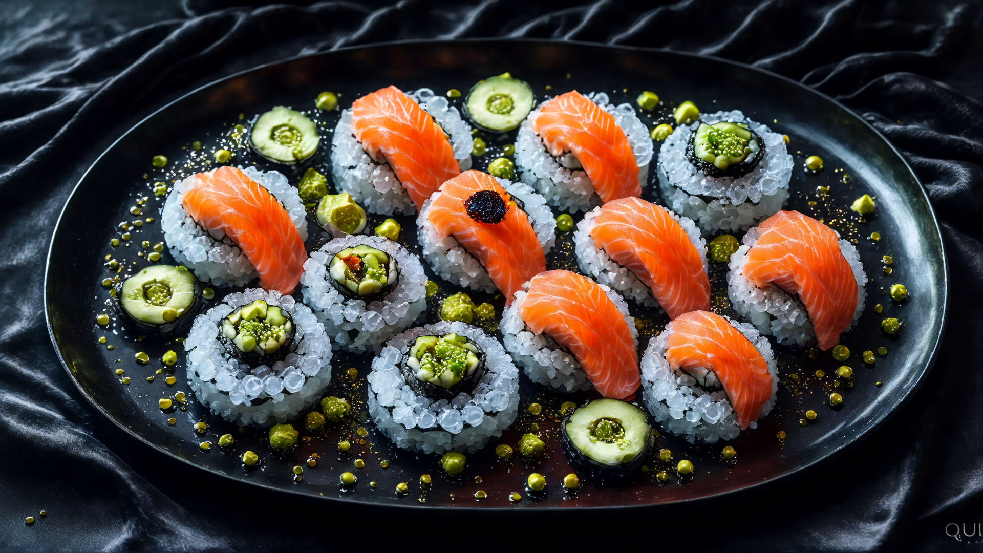 AI generated wallpaper featuring sushi, avocado, pea