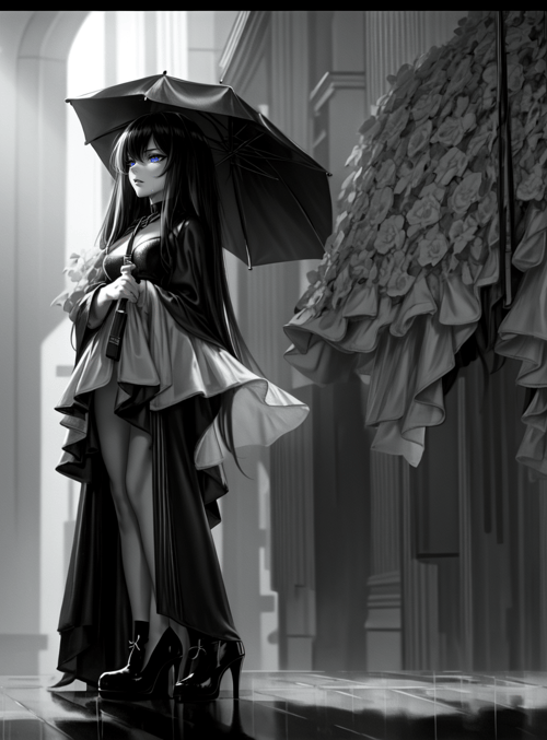 anime girl, umbrella, gown