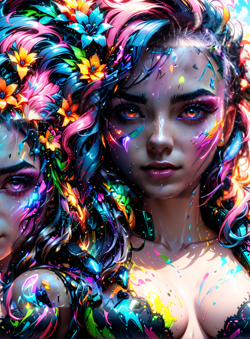 women, flowers, cyberpunk