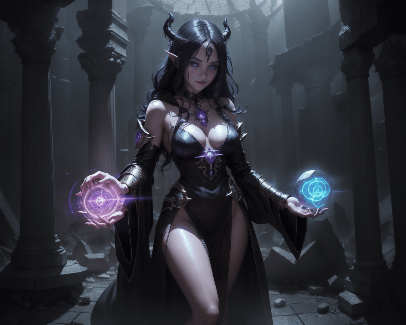 AI generated wallpaper featuring demon, witch, sorceress
