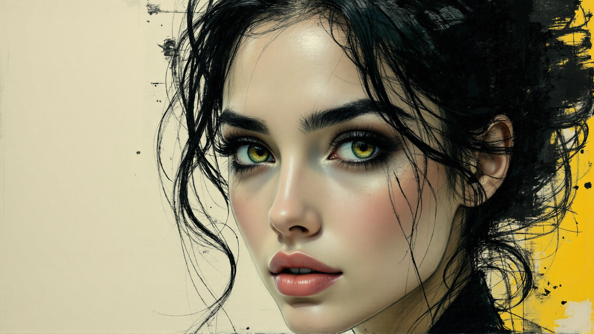 AI generated wallpaper featuring woman, face, hair, eyes, portrait