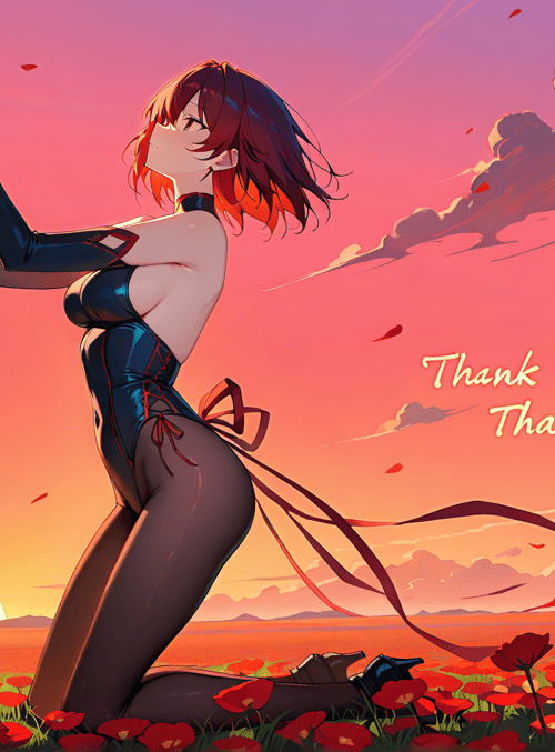 anime girl, bird, flowers