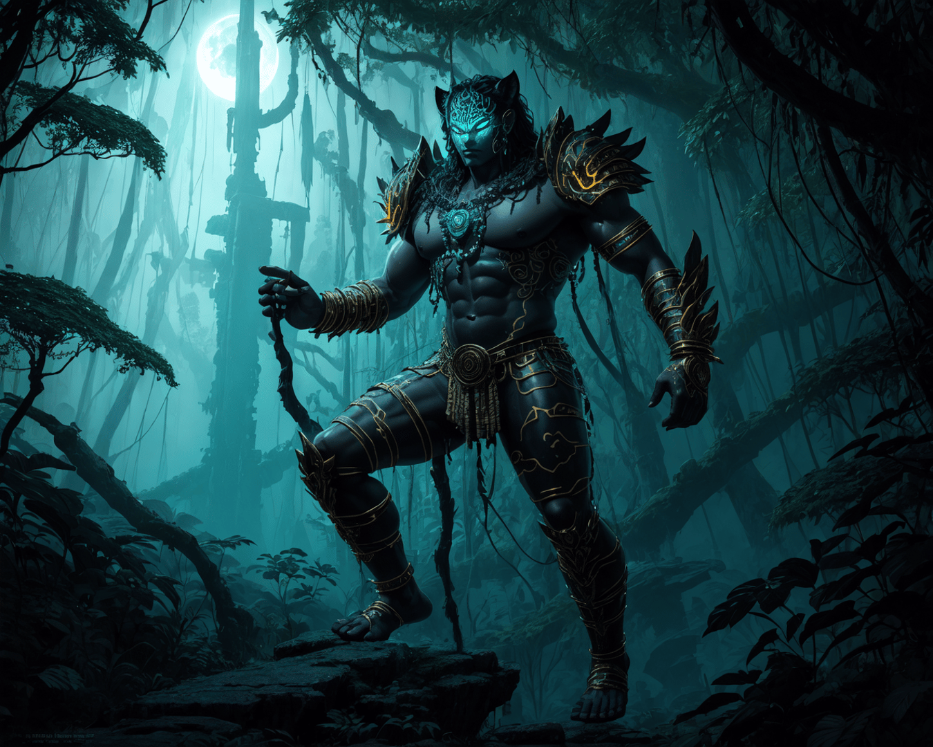 AI generated wallpaper featuring god, forest, figure