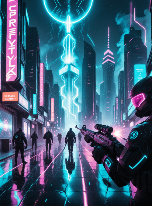 soldier, city, neon