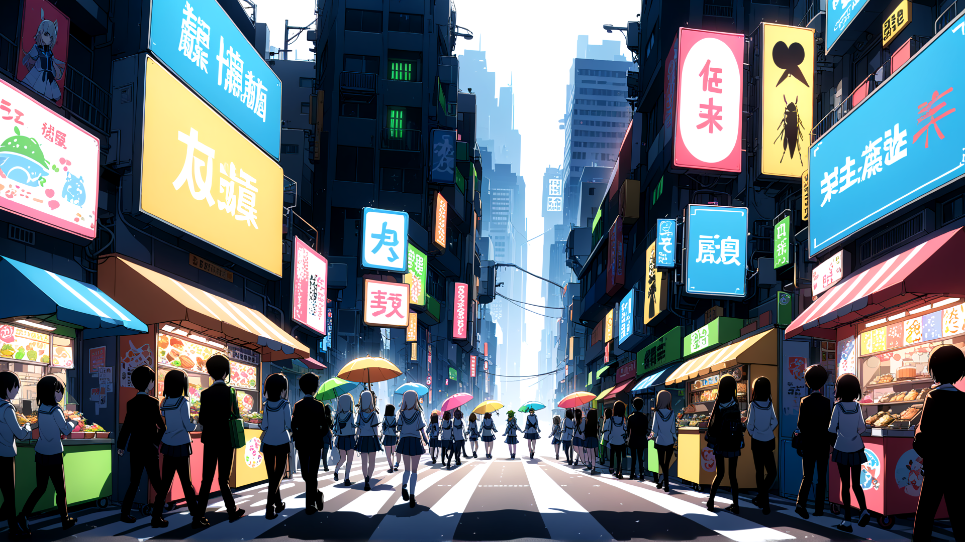 AI generated wallpaper featuring street, students, signs
