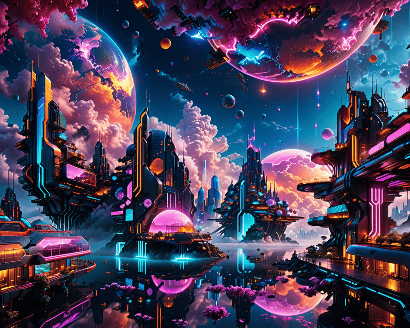 AI generated wallpaper featuring city, space, buildings