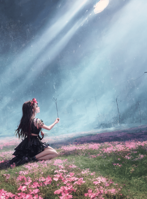girl, flowers, light