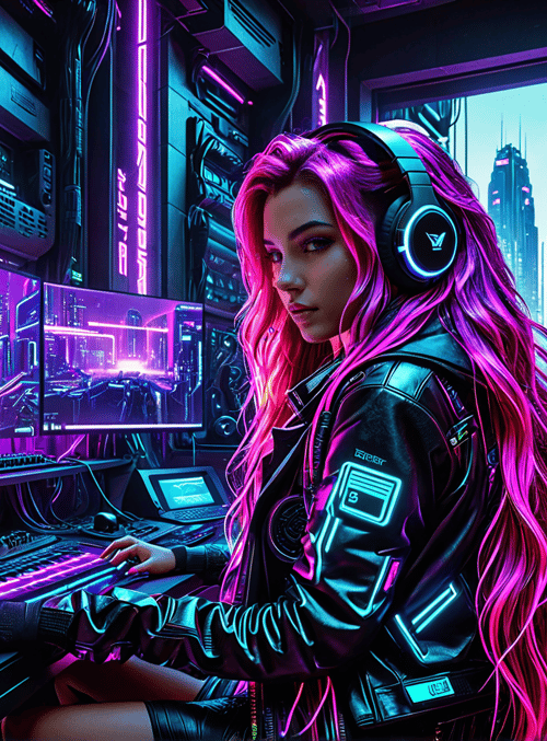 woman, gamer, cyberpunk