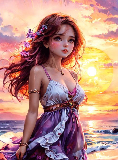 woman, beach, sunset