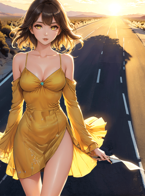 woman, road, desert