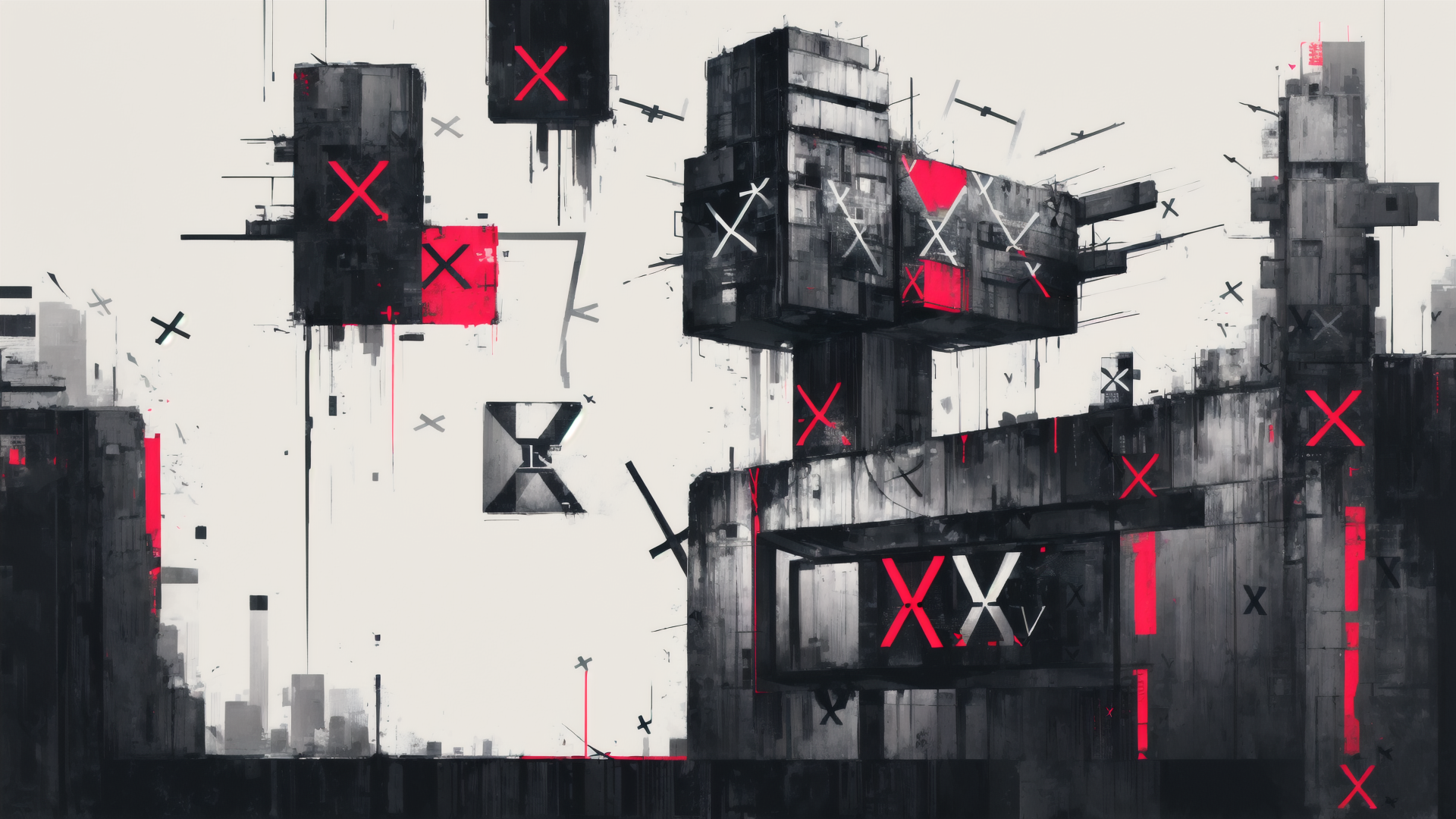 AI generated wallpaper featuring city, buildings, skyscrapers, debris, structures