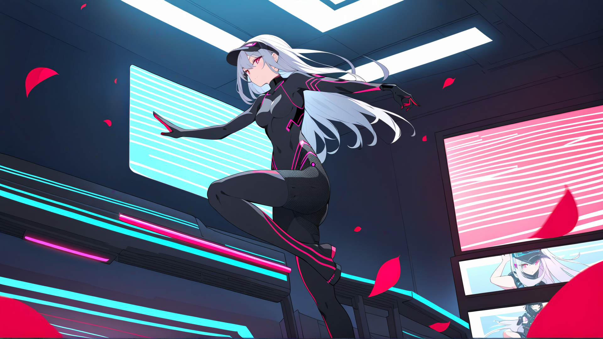 AI generated wallpaper featuring anime character, cyberpunk, woman