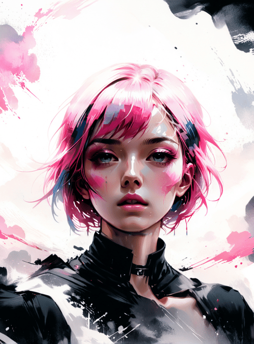 girl, pink hair, black outfit, choker