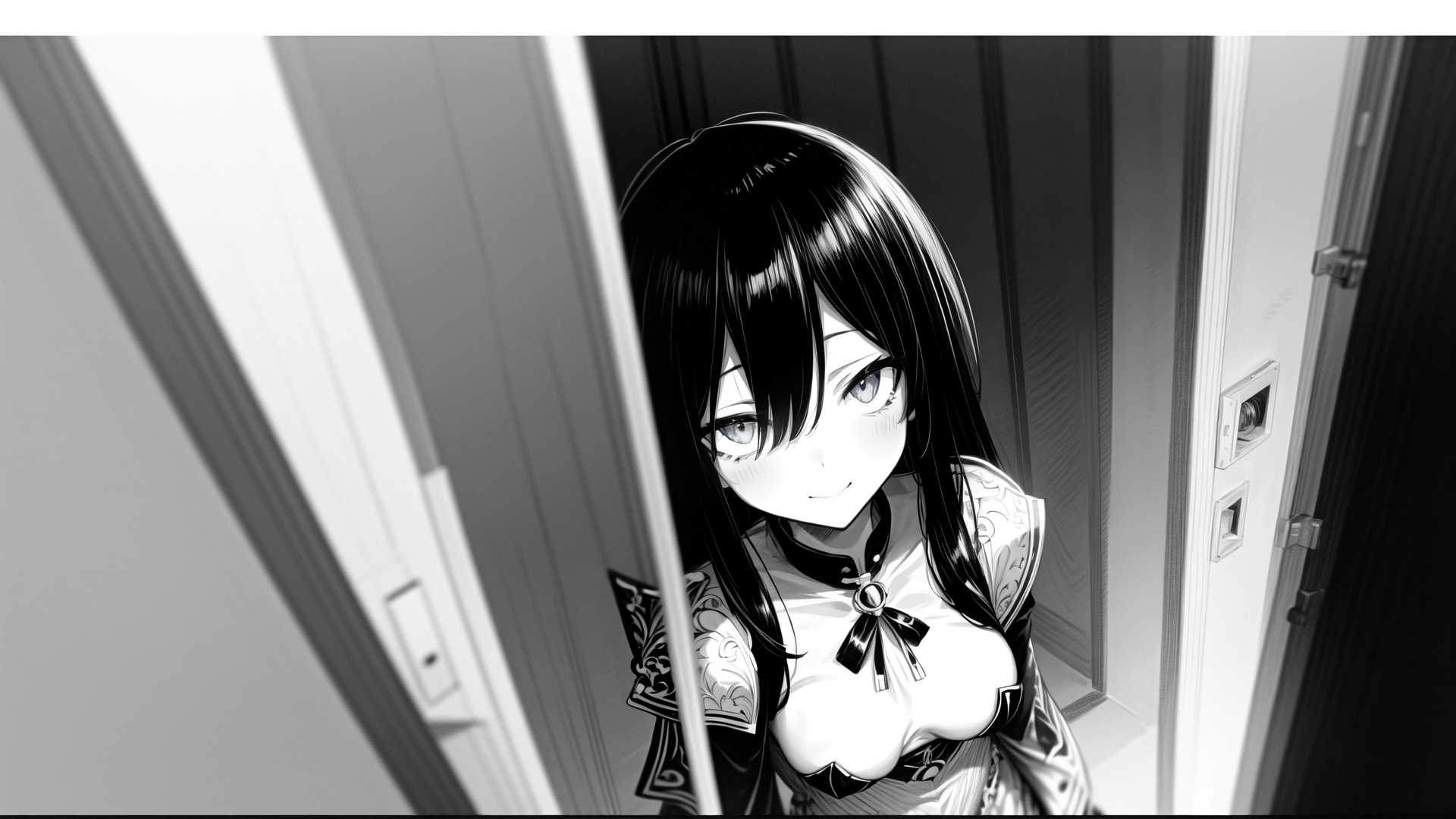 AI generated wallpaper featuring anime girl, maid, doorway