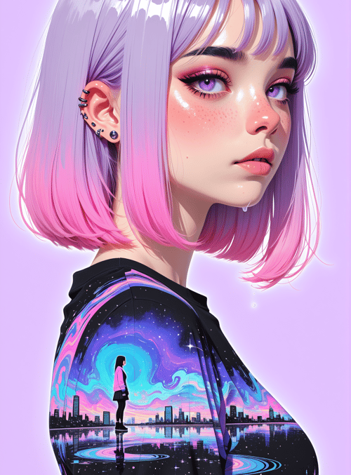 girl, short hair, ear, shirt, cityscape