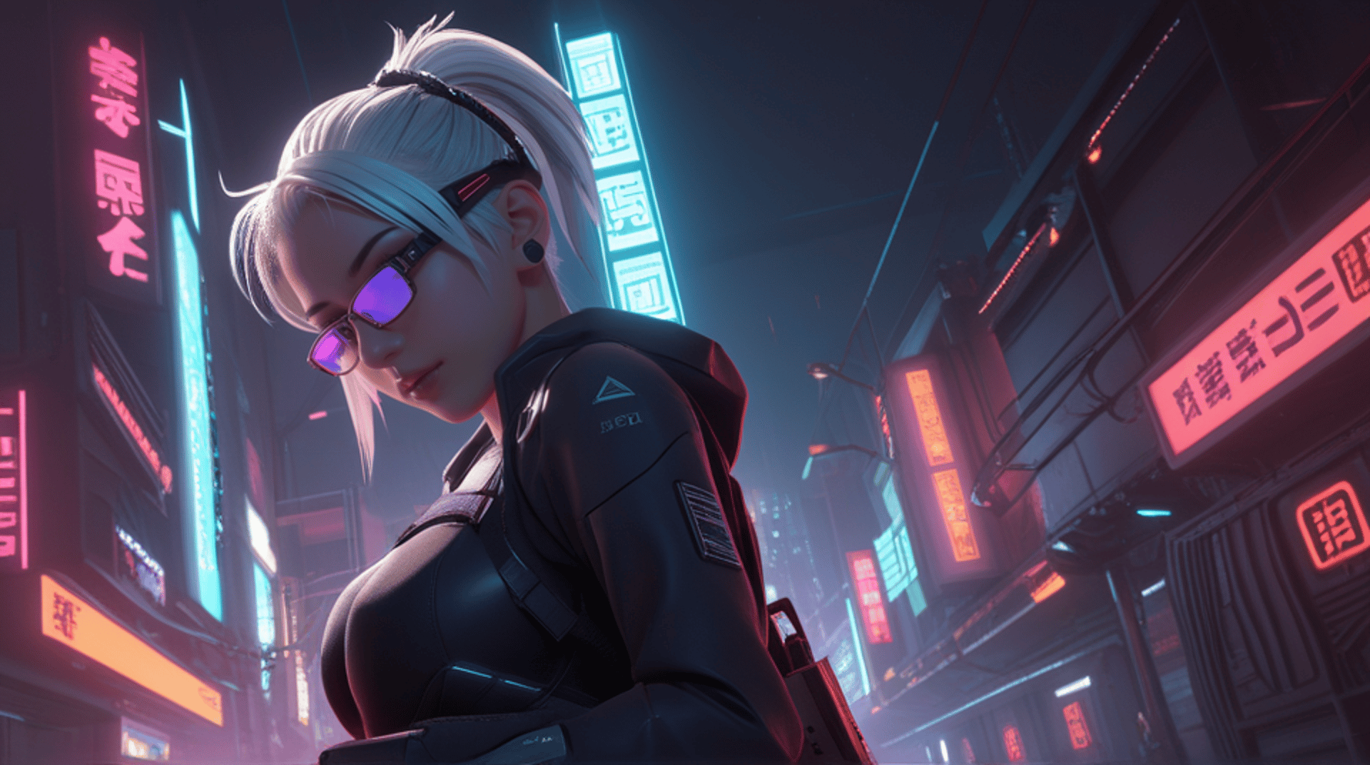 AI generated wallpaper featuring cyberpunk, girl, neon
