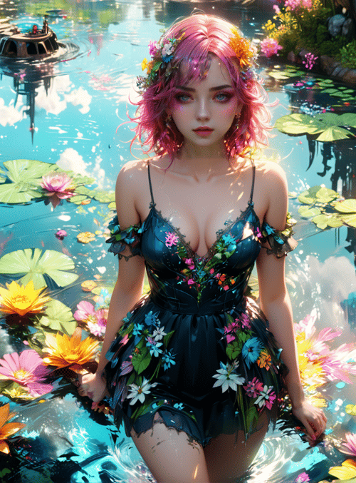 woman, lotus, water