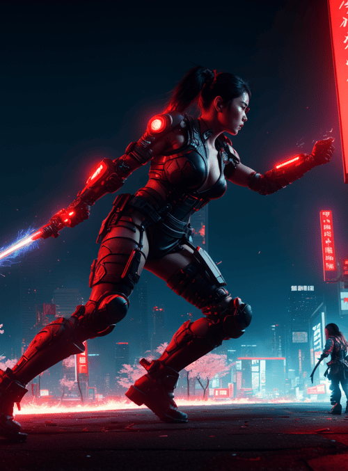 cyborg, woman, swordsman