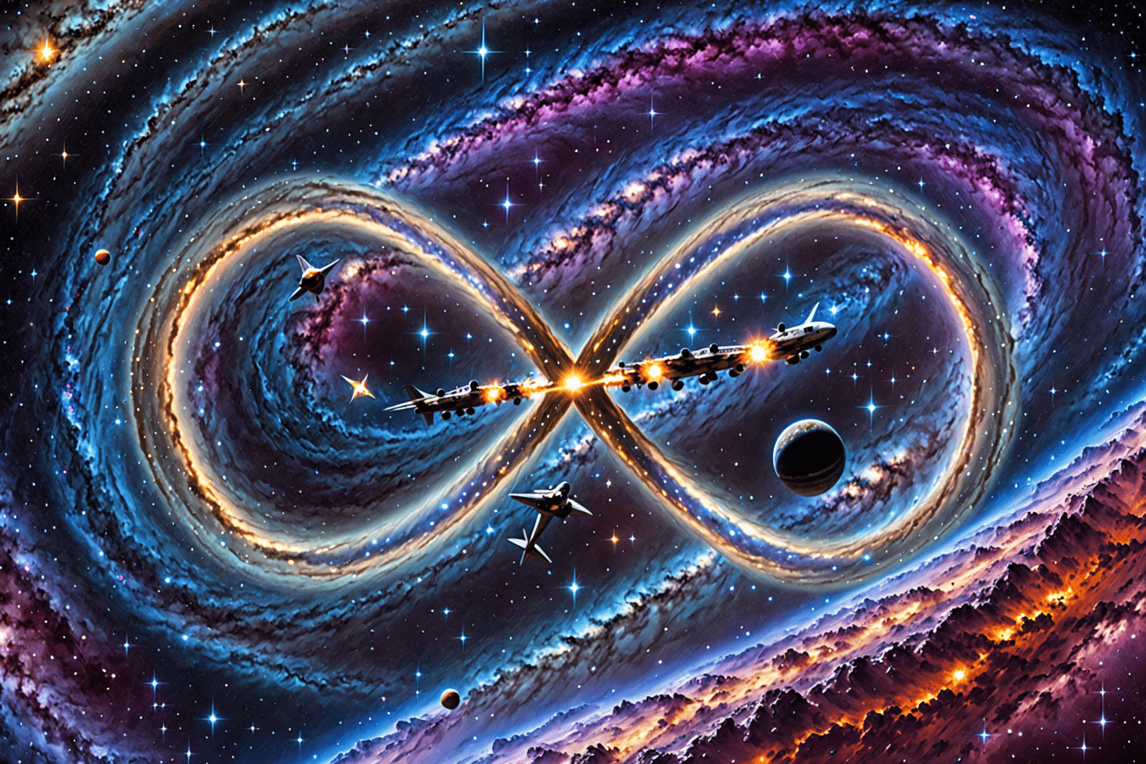 AI generated wallpaper featuring space, airplanes, infinity