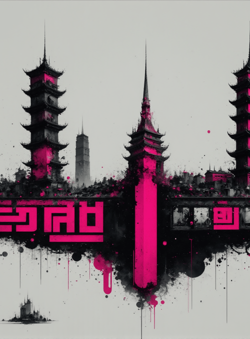 tower, city, sky, ink, building