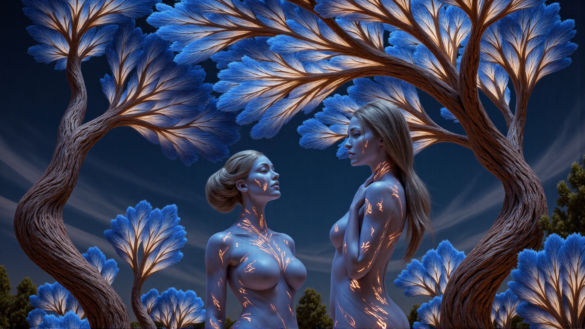 AI generated wallpaper featuring women, trees, nature