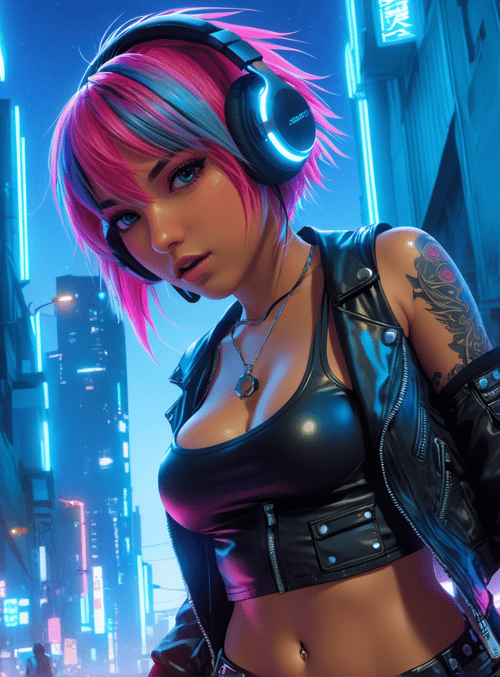 woman, cyberpunk, street