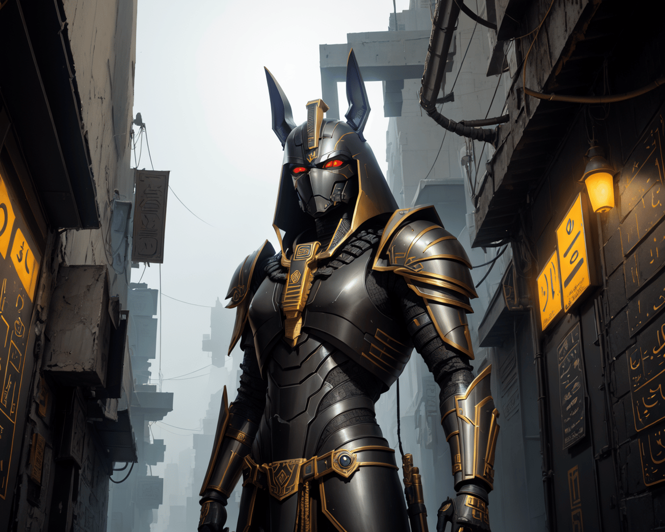 AI generated wallpaper featuring robot, armor, canine