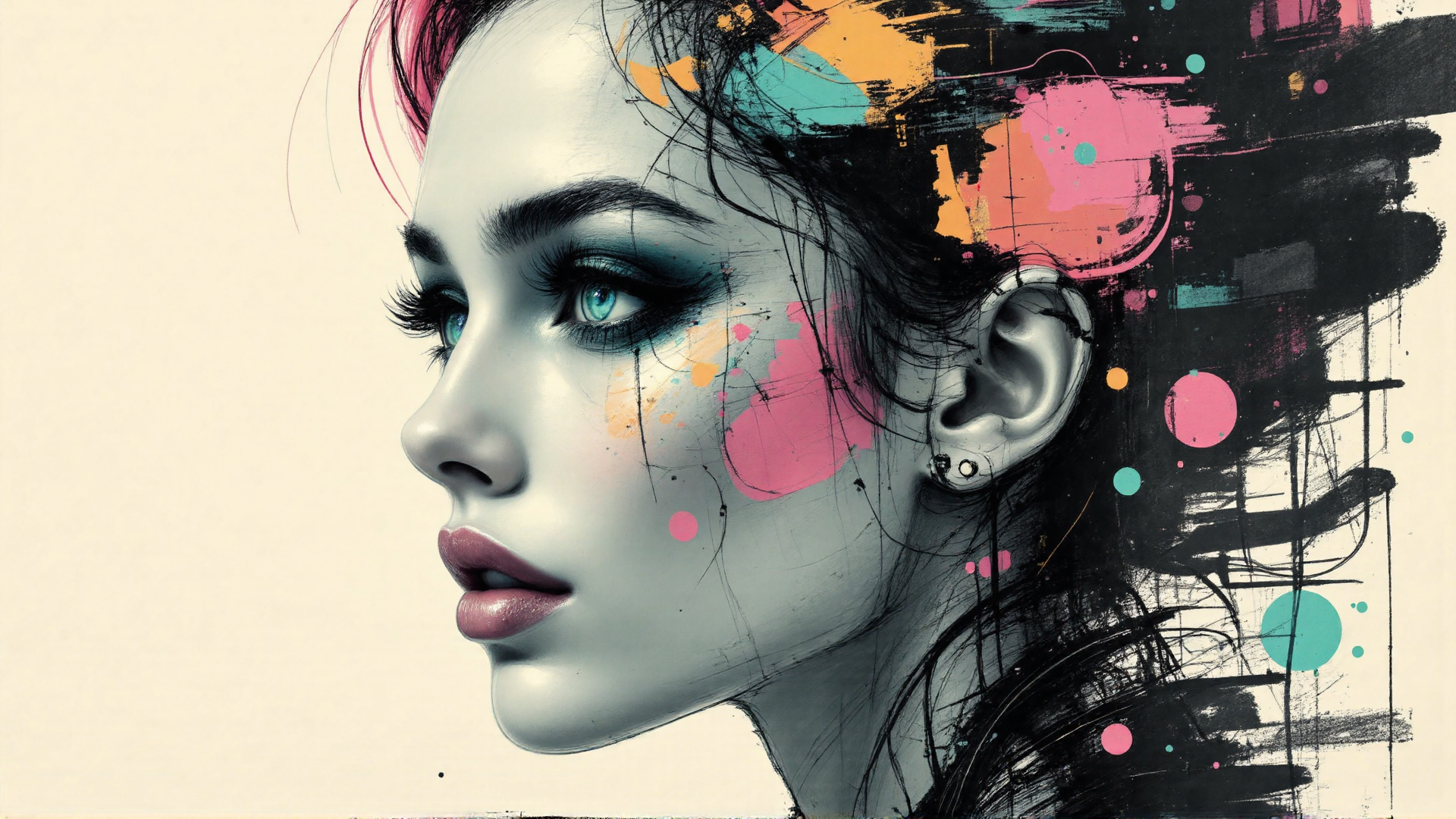 AI generated wallpaper featuring woman, portrait, face, hair
