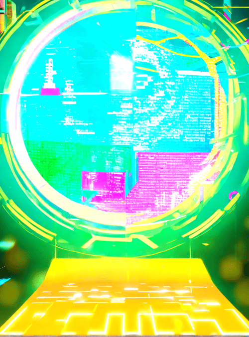 portal, neon, cityscape