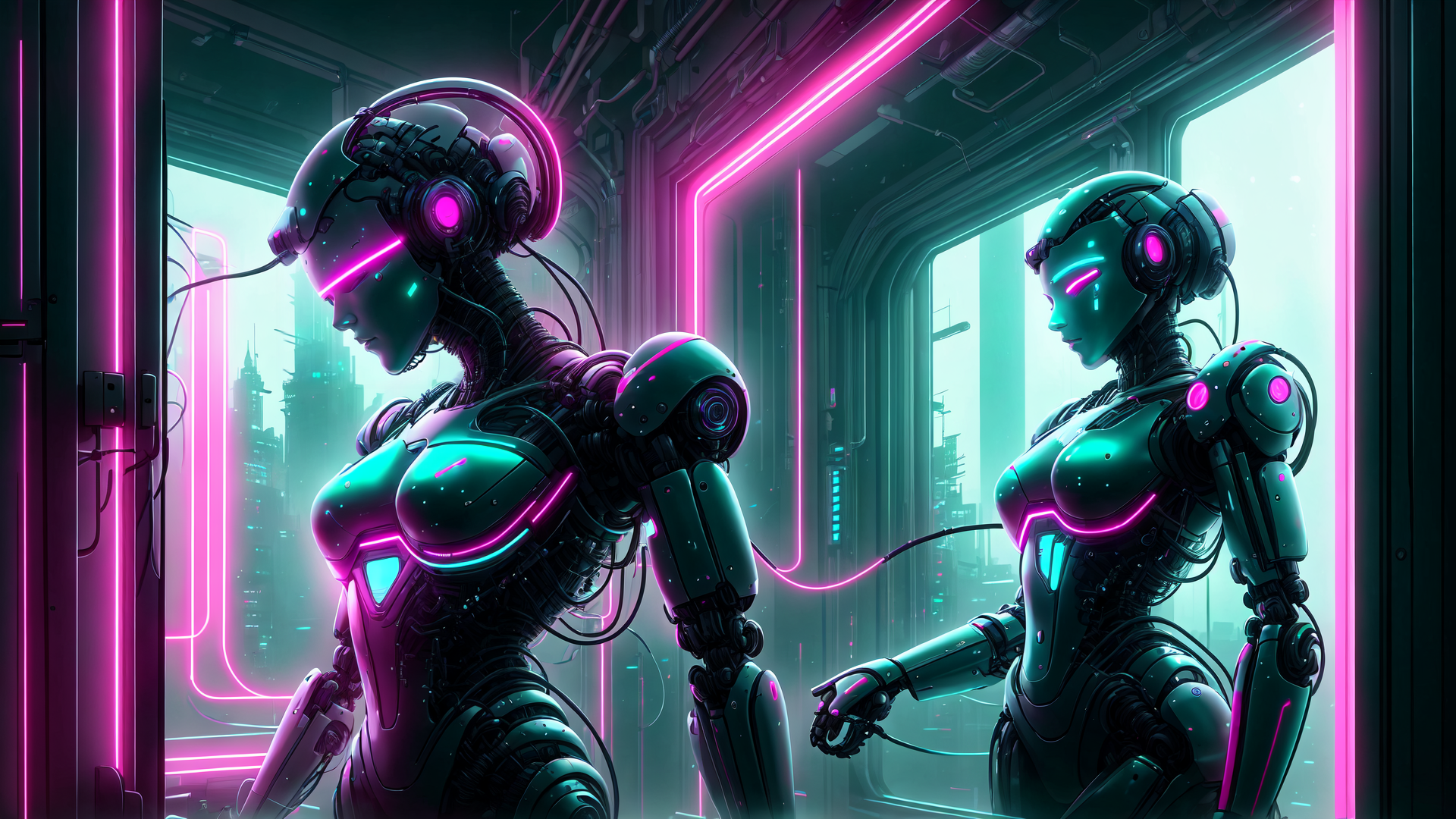 AI generated wallpaper featuring robot, android, cyborg