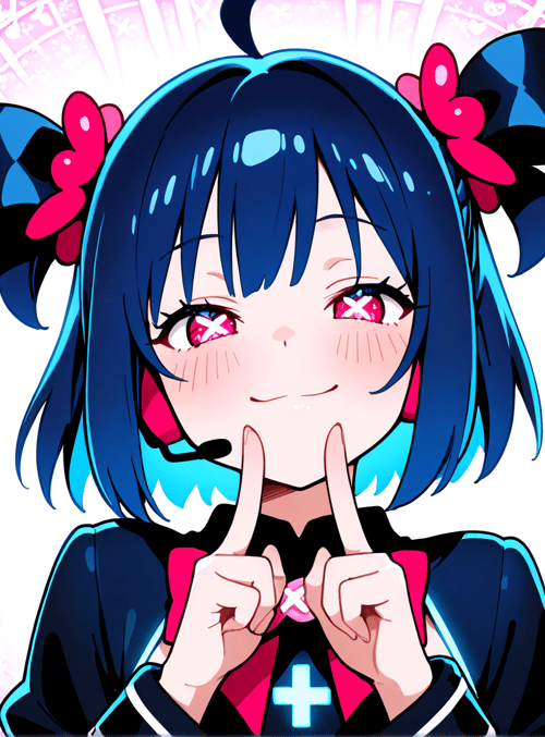 anime girl, character, bunny ears, hearts, stars, bow, microphone