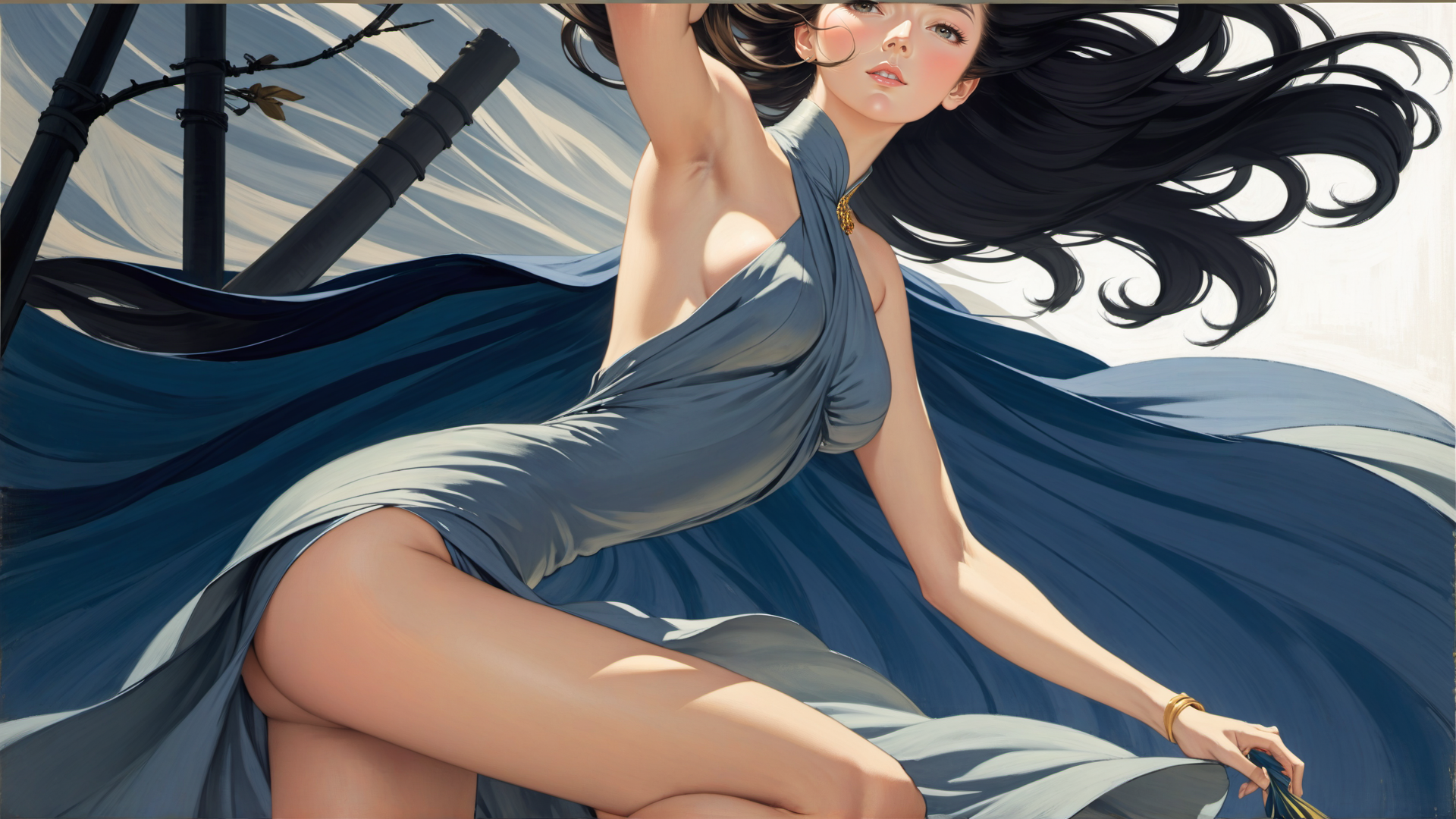 AI generated wallpaper featuring woman, dress, sail