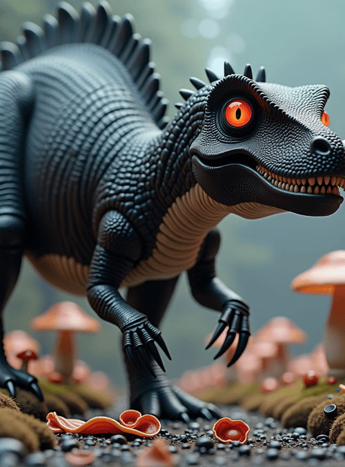 dinosaur, mushroom, forest, fungal, creature