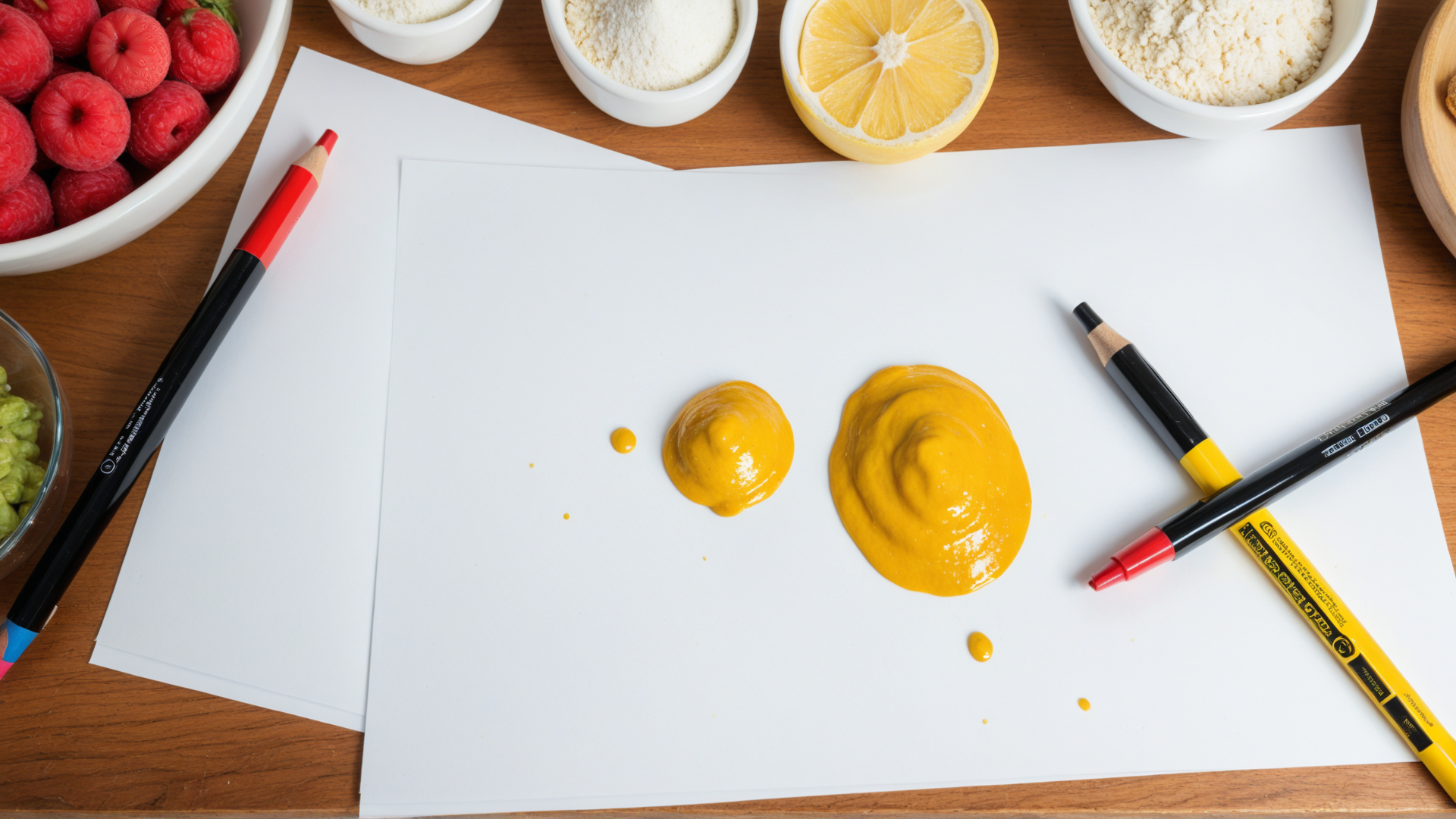 AI generated wallpaper featuring mustard, pencil, raspberry