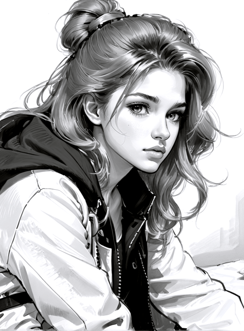 girl, bed, backpack, pillow, bedside table, flowers, painting, hoodie, jacket, hair