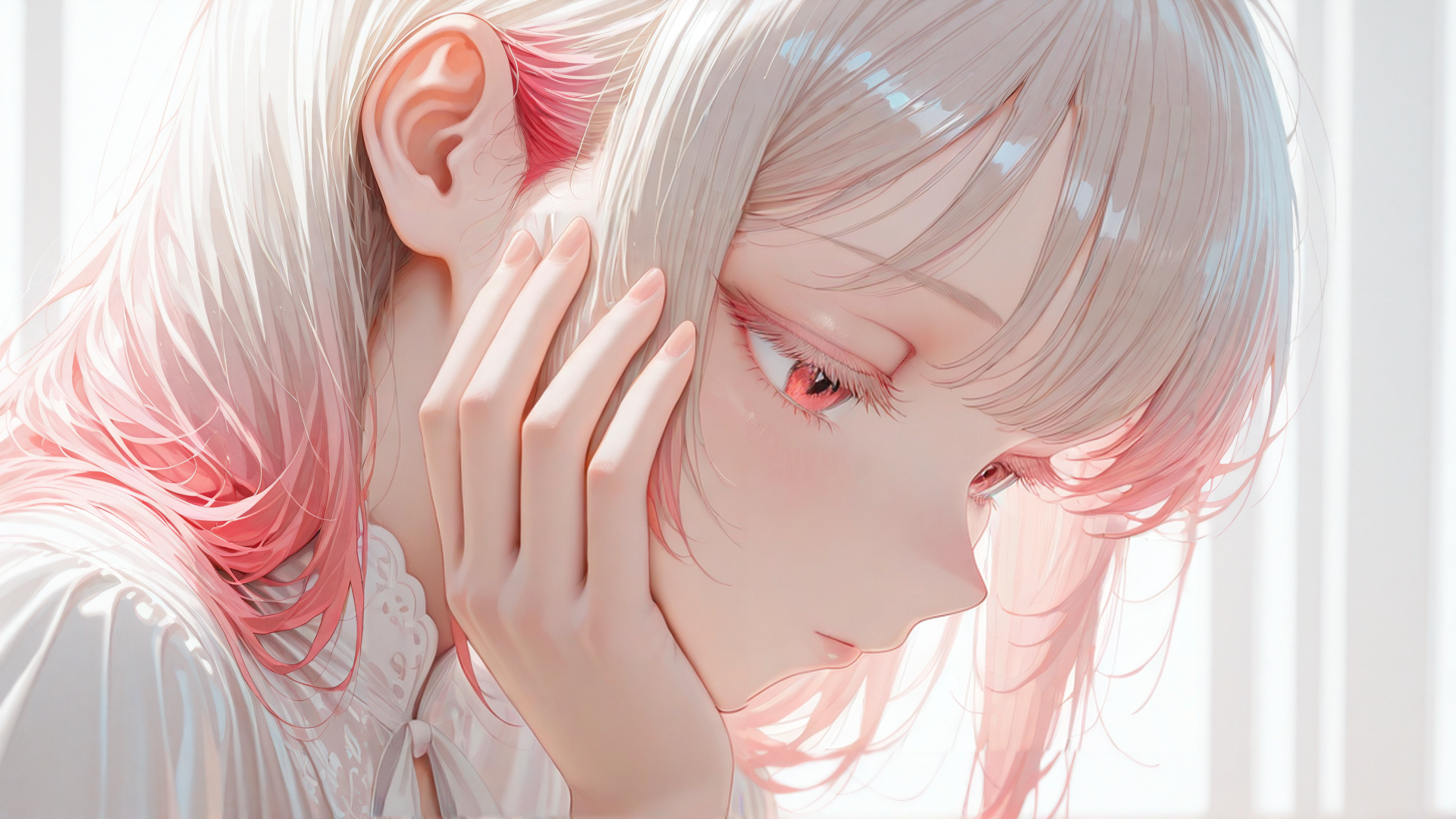AI generated wallpaper featuring girl, hair, hand