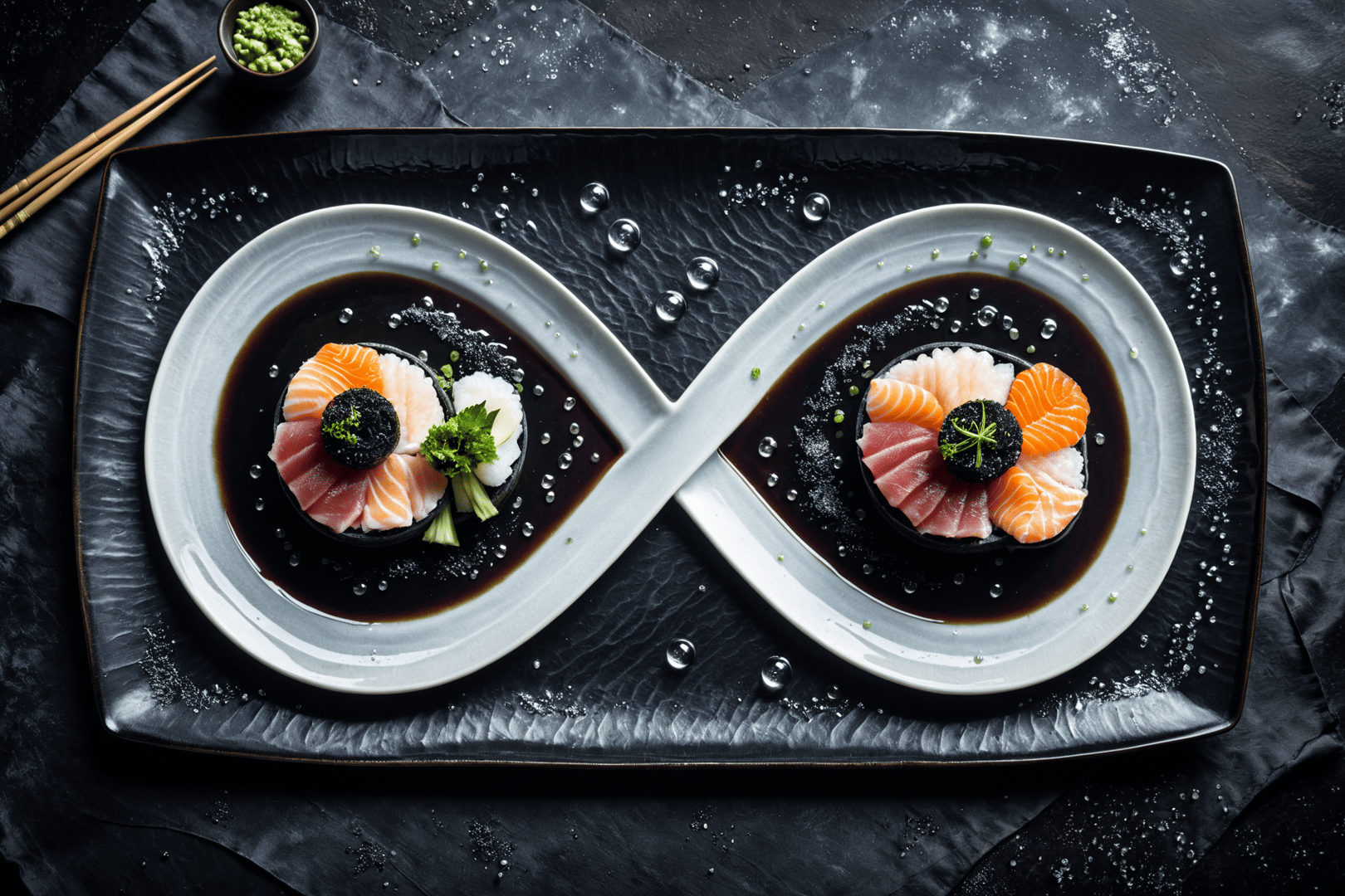 AI generated wallpaper featuring sushi, sashimi, plate
