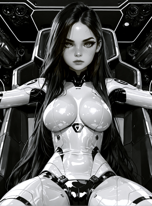 cyborg, woman, spaceship, cockpit, robot, futuristic