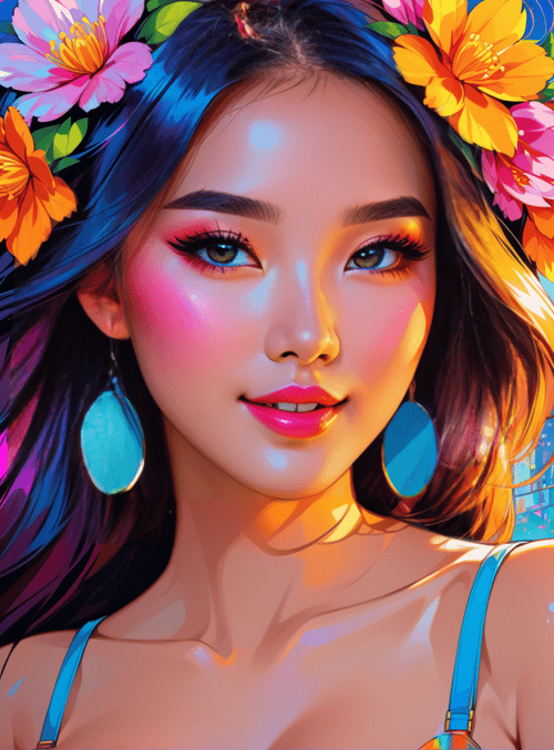woman, flowers, cityscape