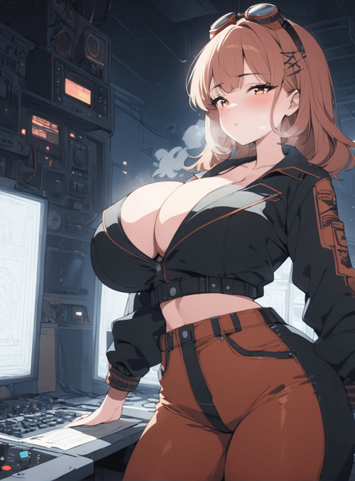 anime girl, engineer, control room