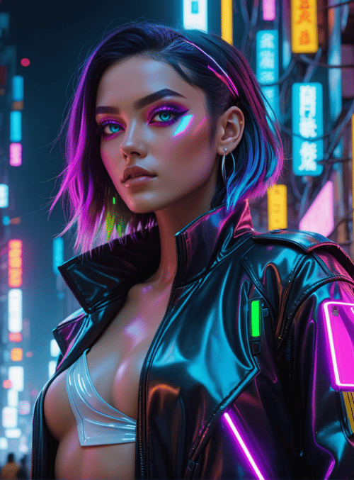 woman, cyberpunk, neon